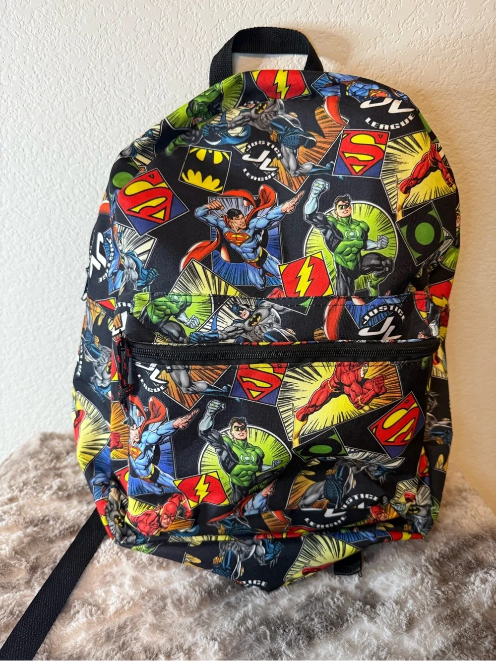 Kids Black Comic Superhero Print Backpack